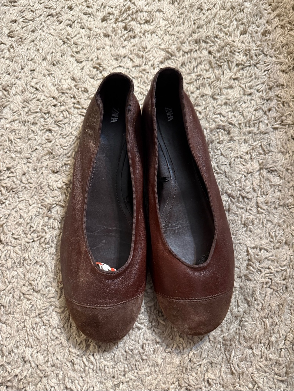Zara Brown Leather and Suede Ballet Flats